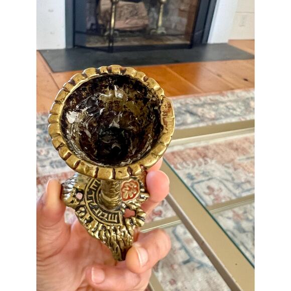 Vtg Mid Century Judaica Brass Brutalist Shabbat Candle Holder - Picture 7 of 10